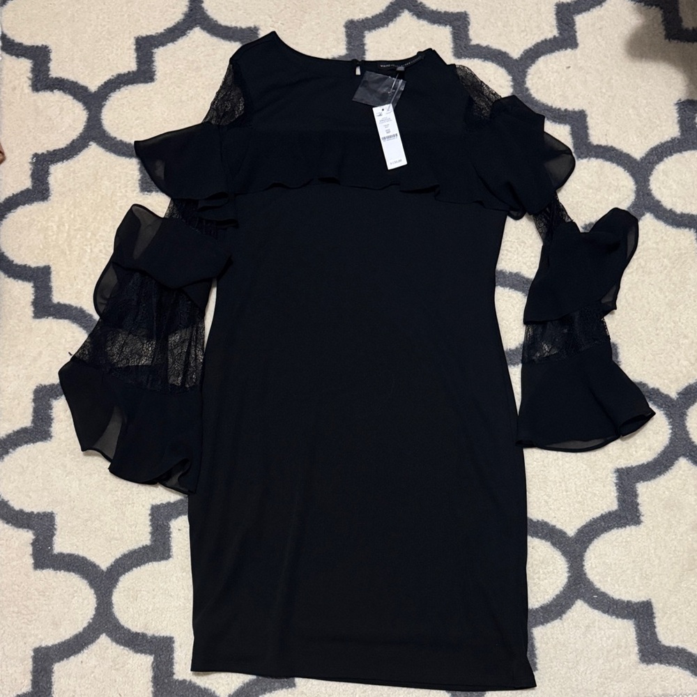 White House Black Market Black Ruffle Sleeve Dress